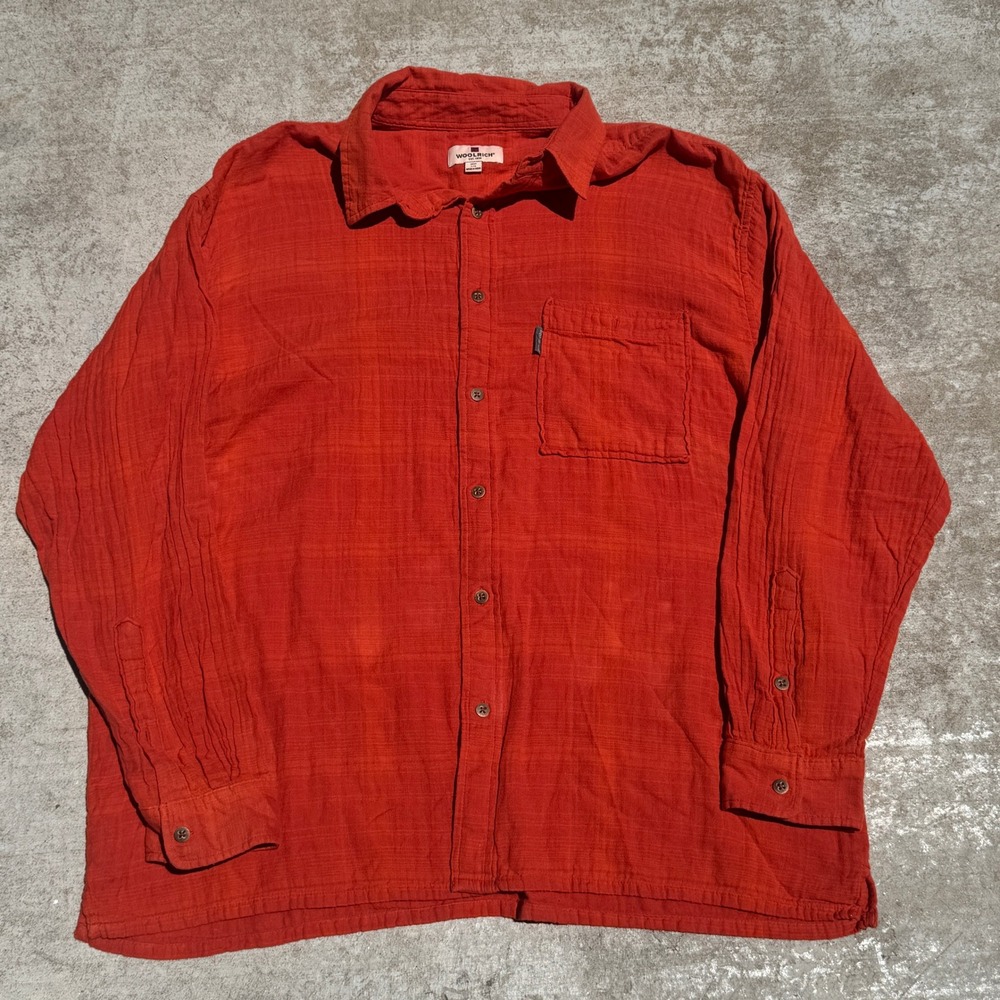 Woolrich Mens XXL Burnt Orange Crinkle Gauze Long Sleeve Button Down Shirt